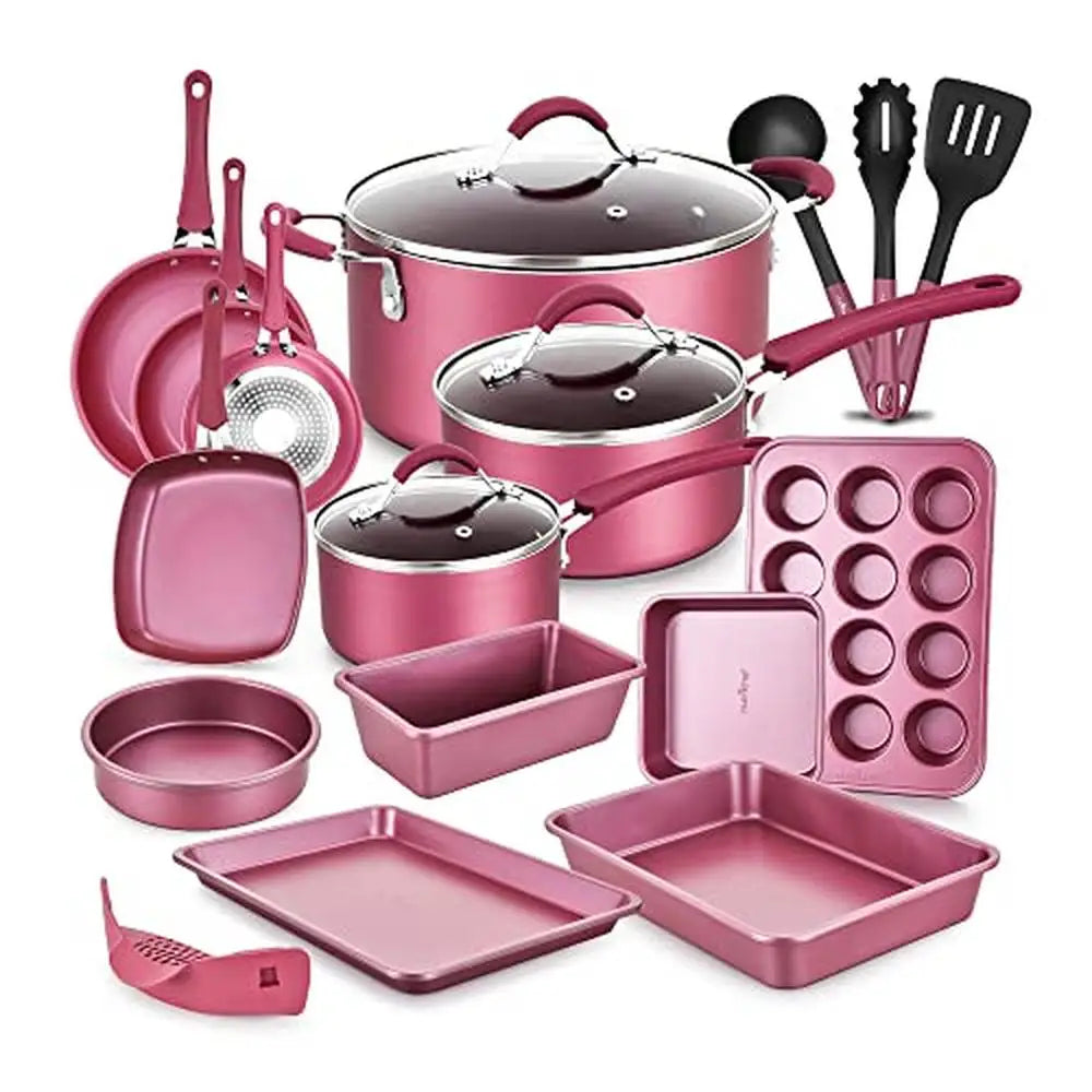 20-Piece Metallic Nonstick Ceramic Cookware Baking Pots and Pans Set with Utensils and Lids Modern Kitchen Design Stew Pot Grill