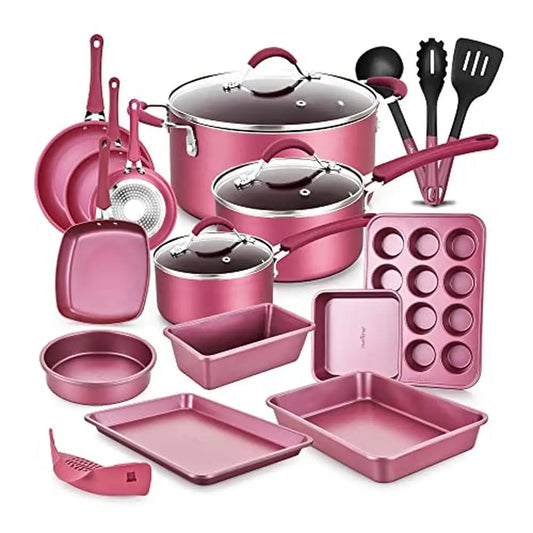 20-Piece Metallic Nonstick Ceramic Cookware Baking Pots and Pans Set with Utensils and Lids Modern Kitchen Design Stew Pot Grill