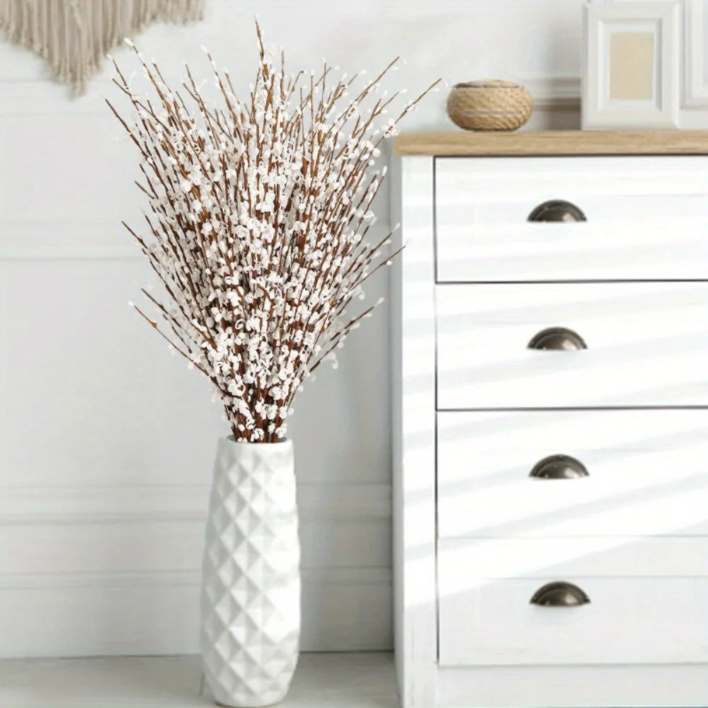 15Pcs Flowers Faux Jasmine Flowers 29.5Inch Pussy Willow Branches