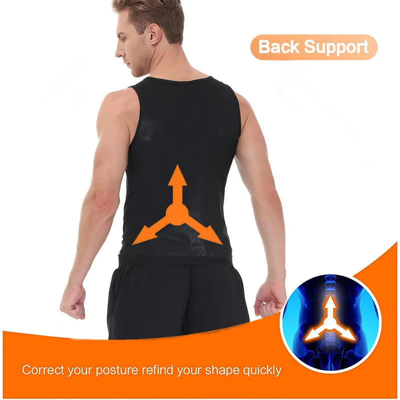 Pop Closets Sauna Shirt for Men Short Sleeve Compression T Shirt Weight Loss Body Shaper for Workout Sports