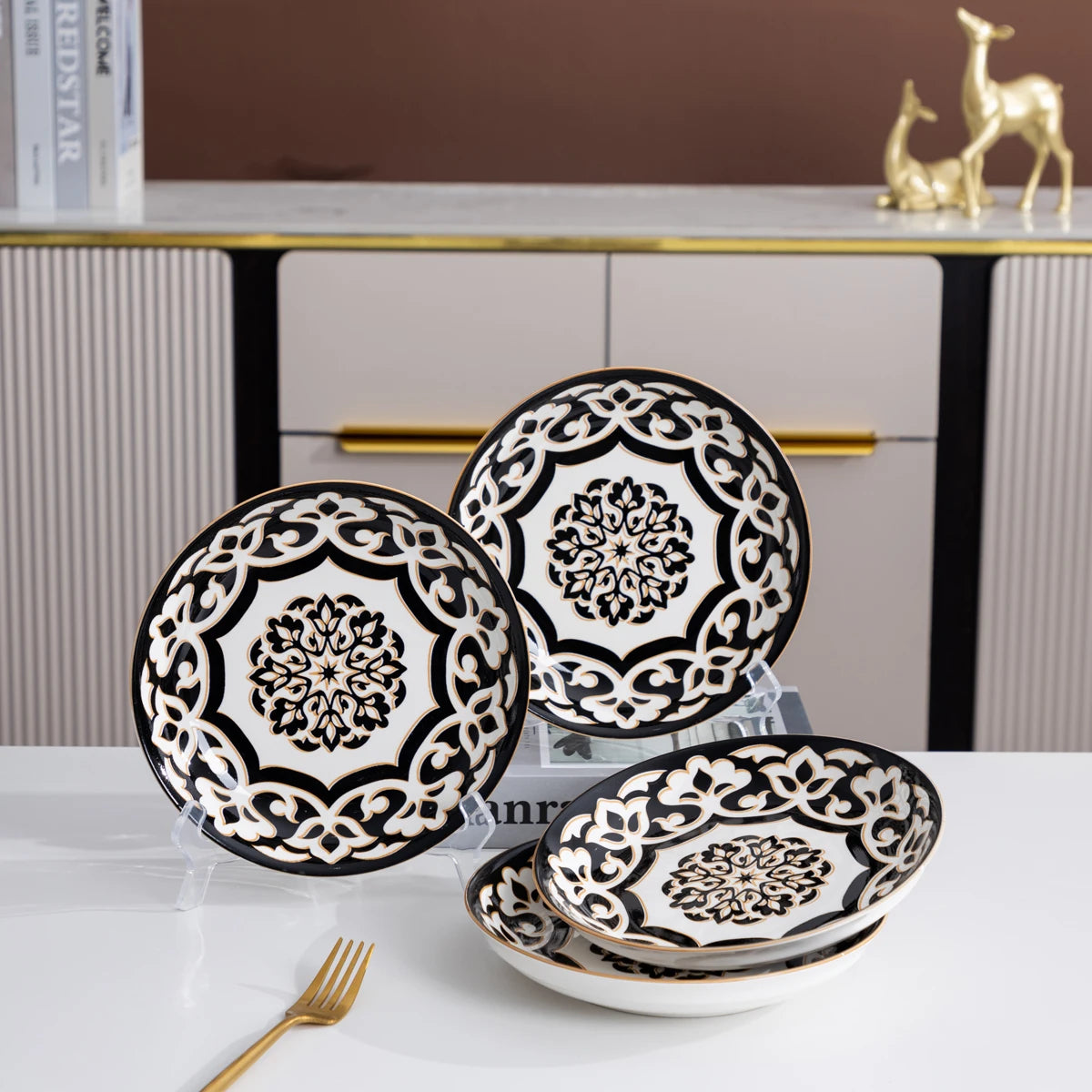 Dinnerware Set for 4-8, Handmade Reactive Glaze Dishes