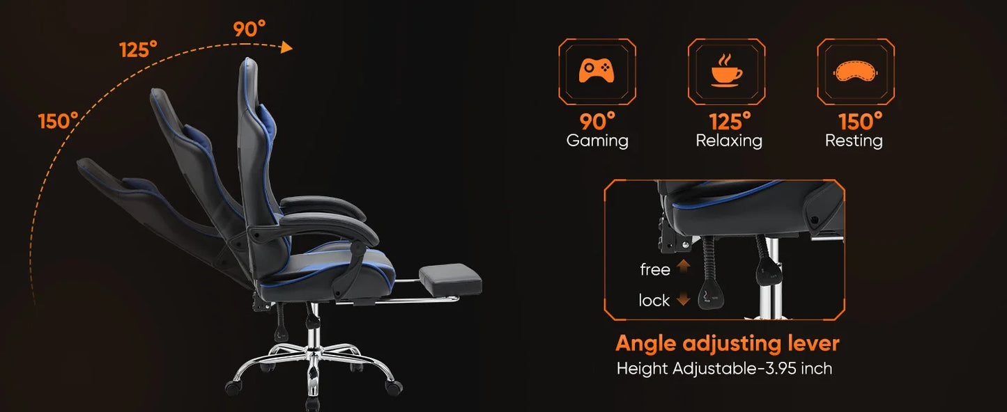 JHK Ergonomic Racing Gaming Chair Adjustable Swivel PU Leather