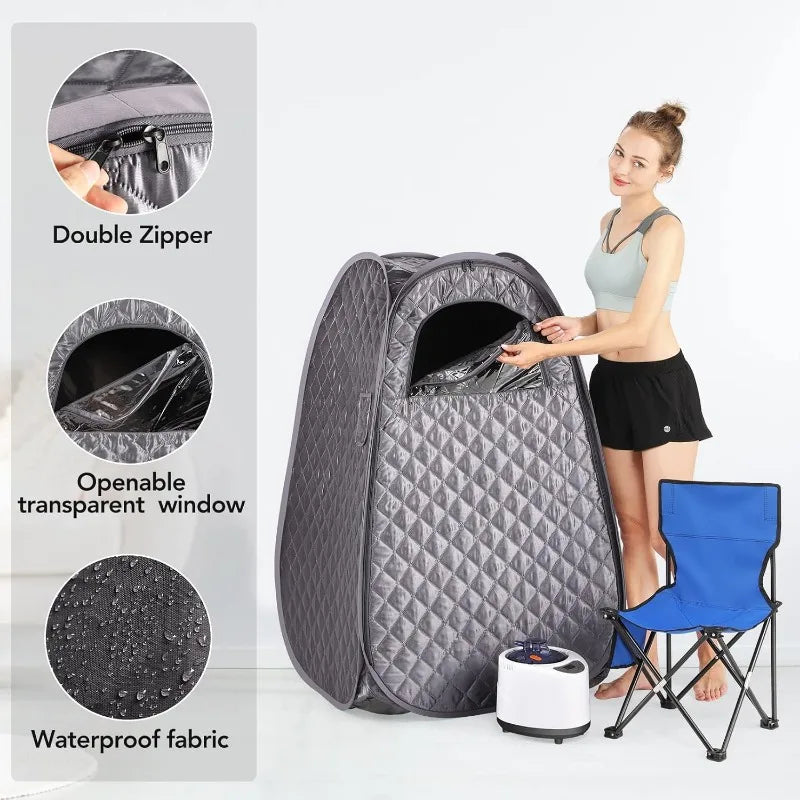 Single Person Sauna,-- Sauna Tent, Steamer 2.6L 1000W Steam Generator, 90 Minute Timer