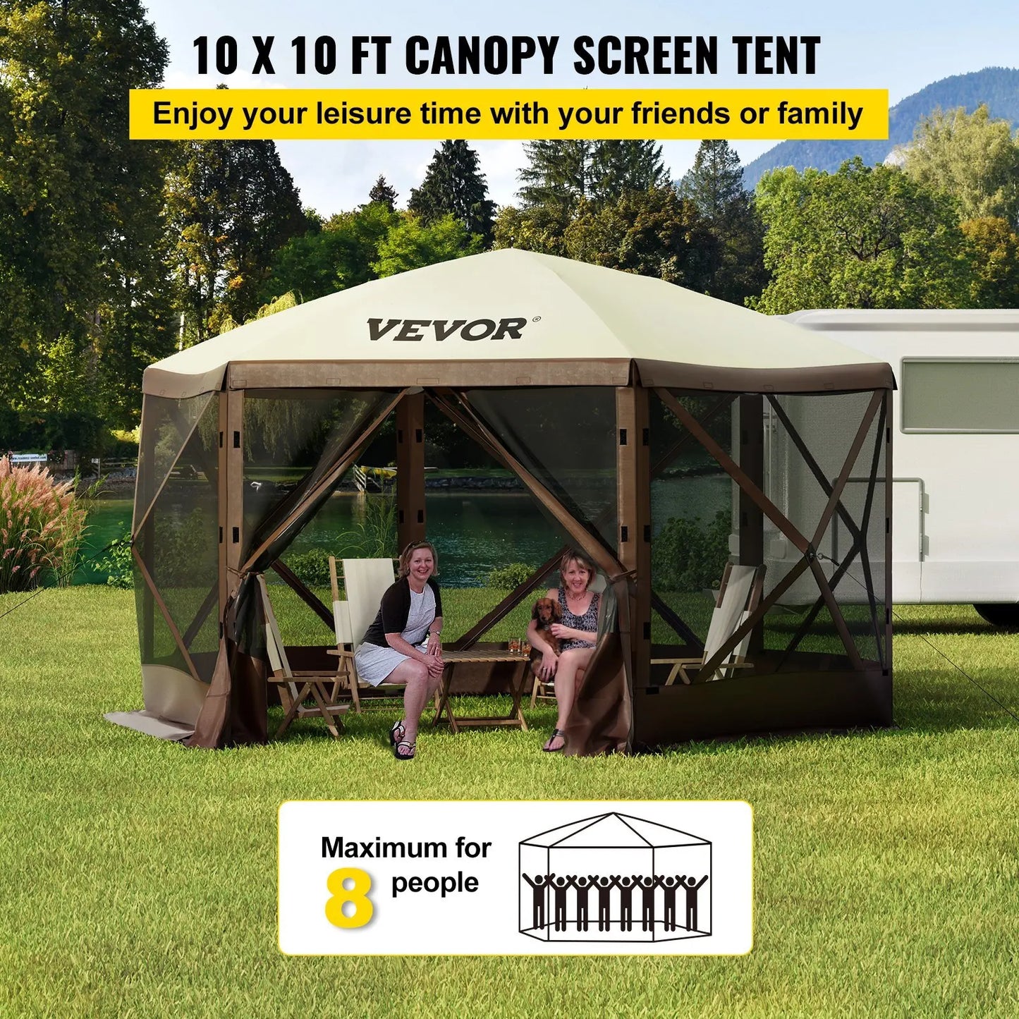 Waterproof Screen Shelter 8 Person Camping 10'x10' Gazebo Tent