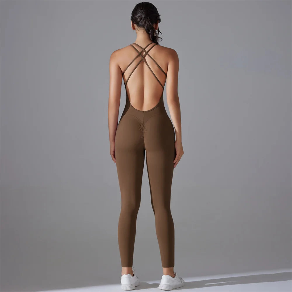 Plus Size S-XL Back V Bodysuits Women Gym Rompers Active Wear