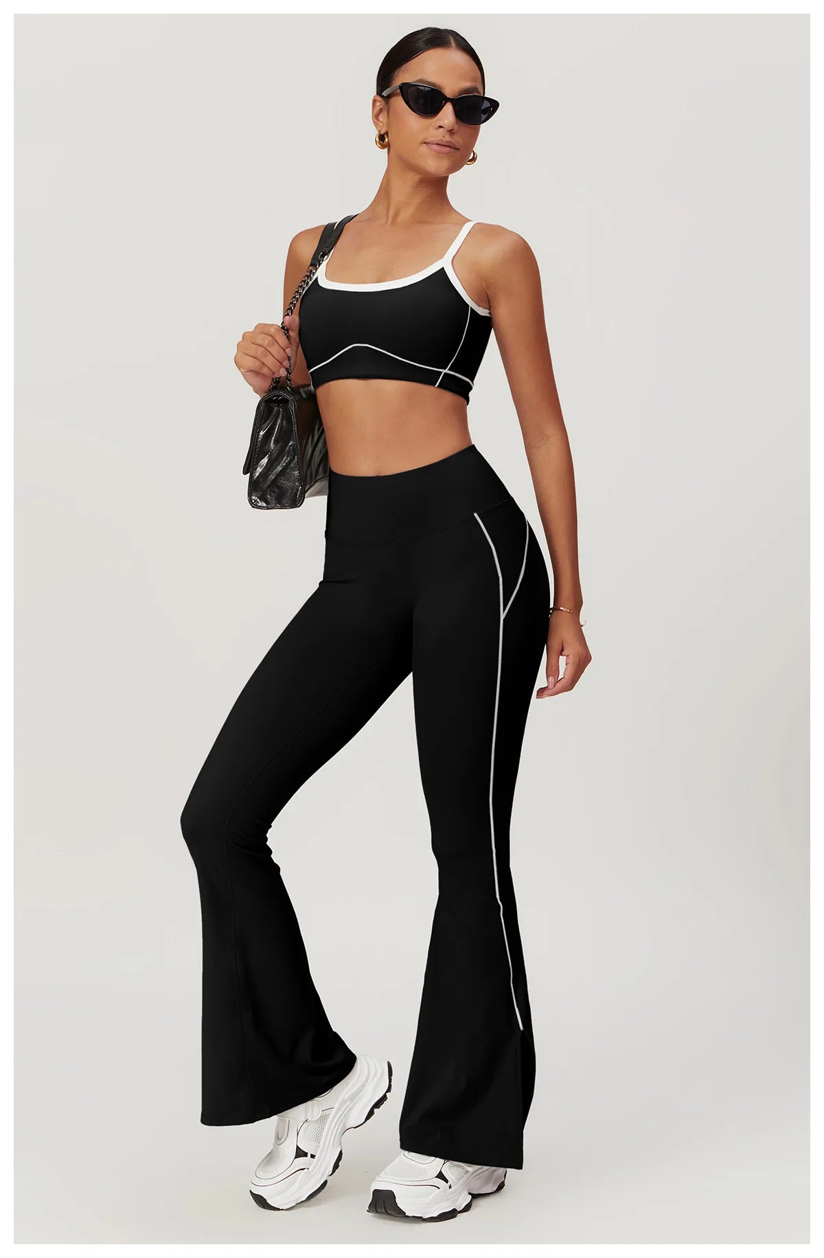 Yoga Set Women Sport Bra Gym Workout Legging High Waist Flare Pant