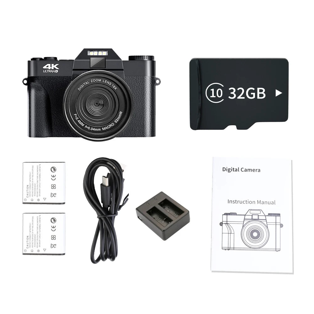 4K Digital Camera 48MP 16X Digital Zoom 3'' Flip Screen