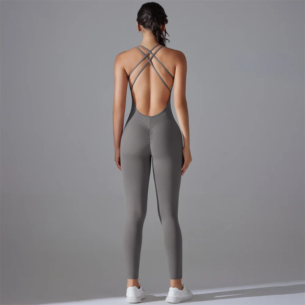 Plus Size S-XL Back V Bodysuits Women Gym Rompers Active Wear