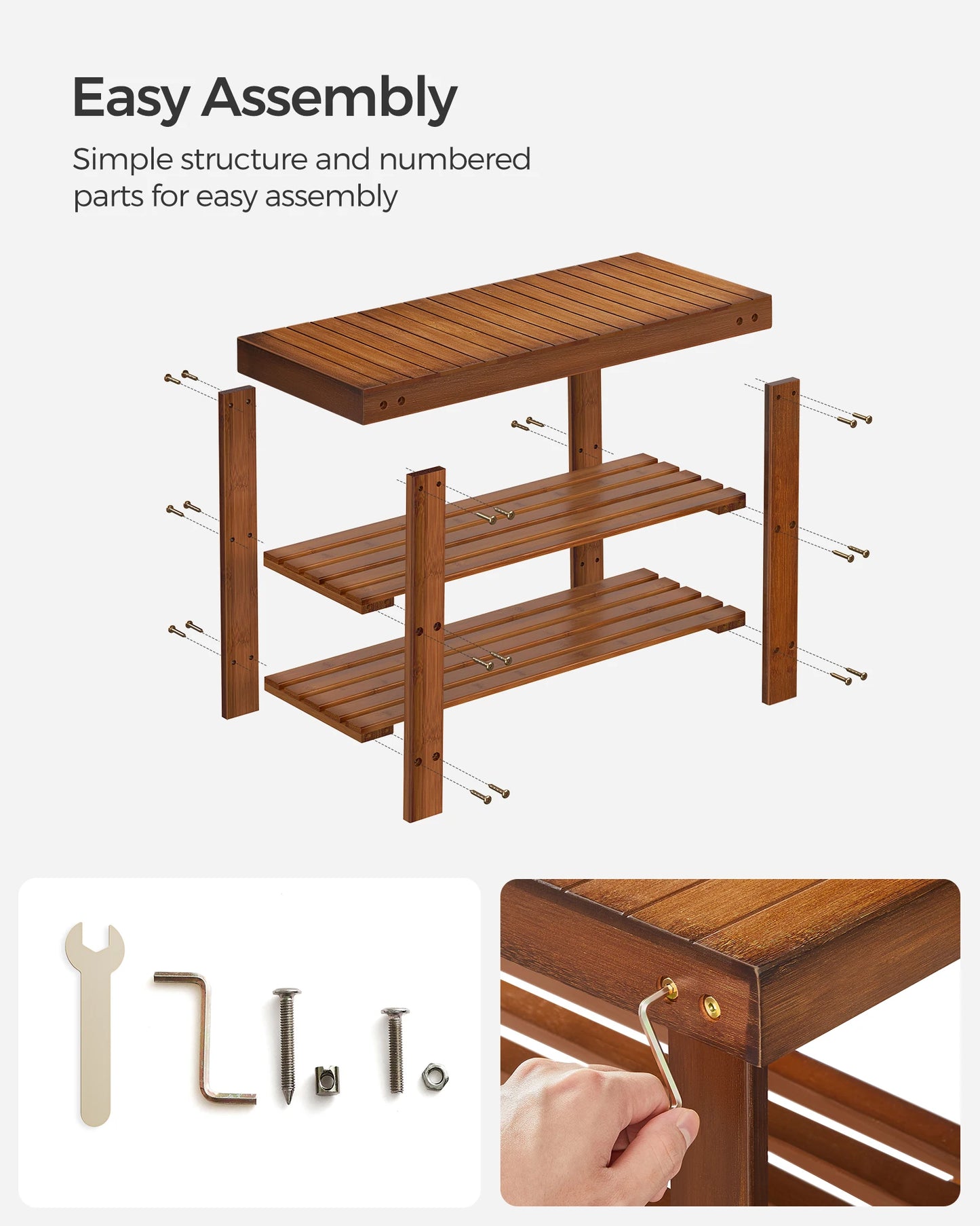 SONGMICS Shoe Rack Bench, 3-Tier Bamboo Storage Organizer