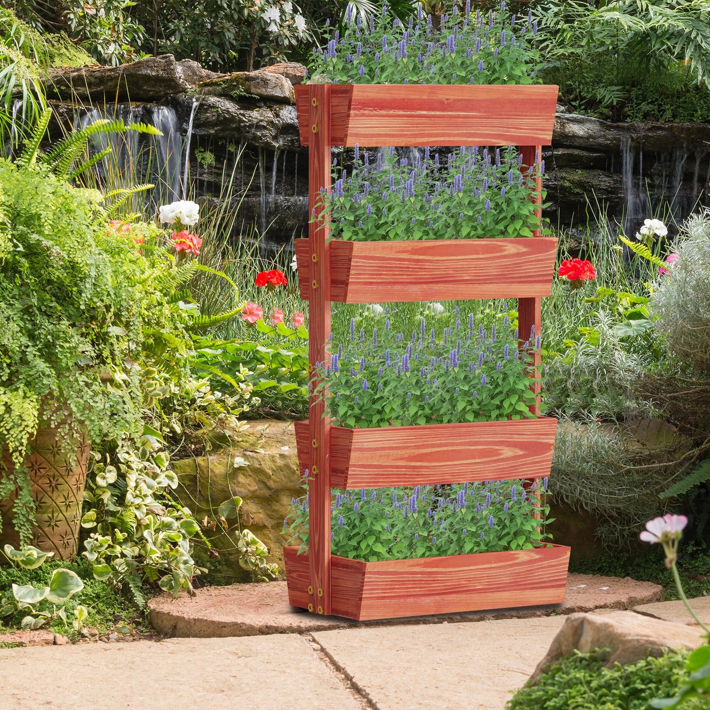 4-Tier Raised Garden Bed, Wooden elevated Planters Stand