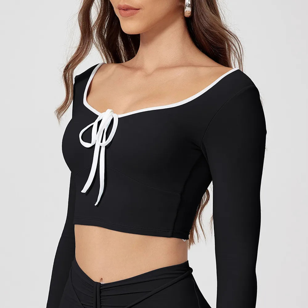 1/2Pcs Pad Crop Top Long Sleeve Gym Women Workout Set