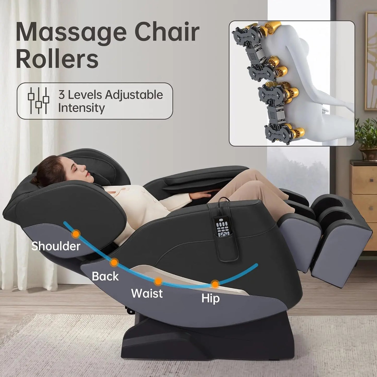 Full Body Zero Gravity Massage Chair with Auto Modes, 8 Fix Point Rollers, Bluetooth, Foot Massage
