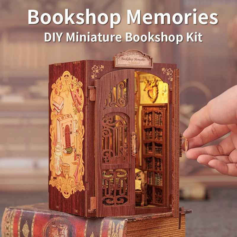 Book Nook Kit Wooden Dollhouse with Lights 3D Puzzle