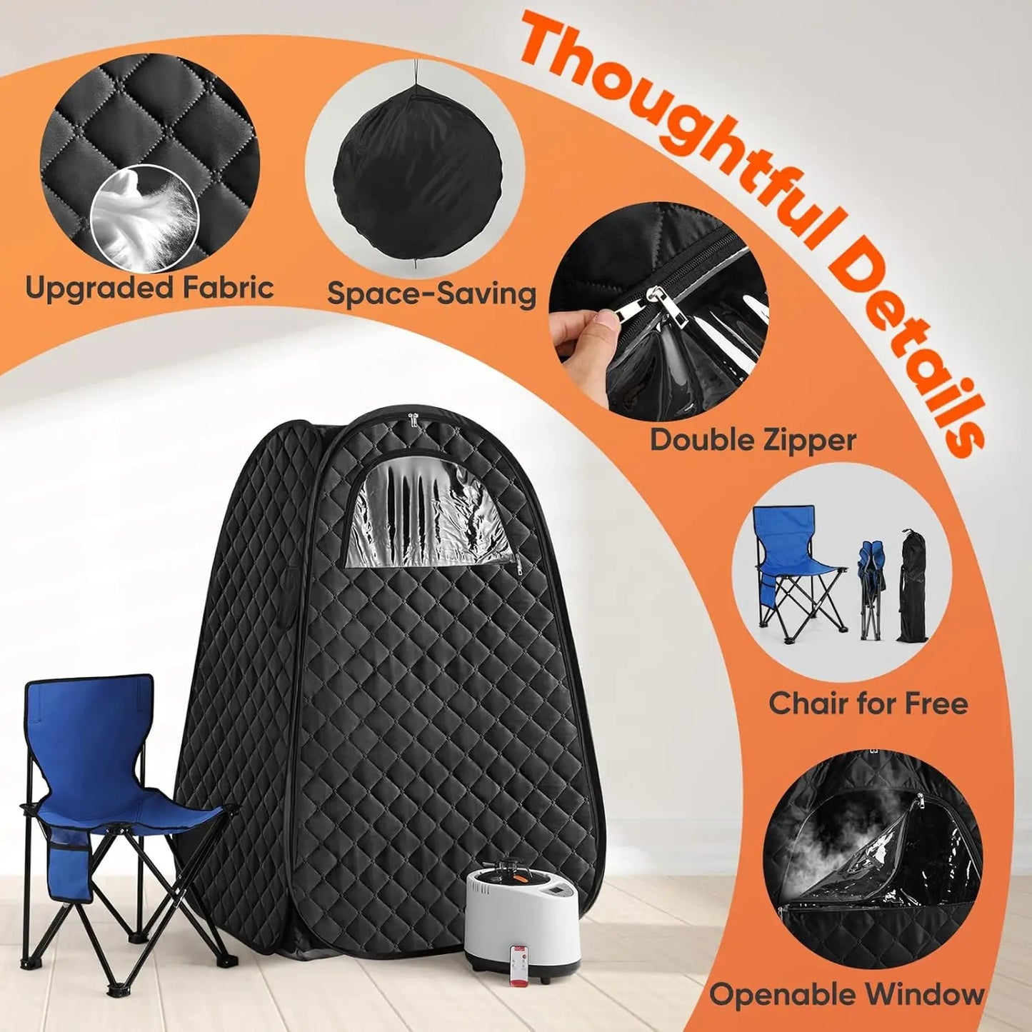 Single Person Sauna,-- Sauna Tent, Steamer 2.6L 1000W Steam Generator, 90 Minute Timer