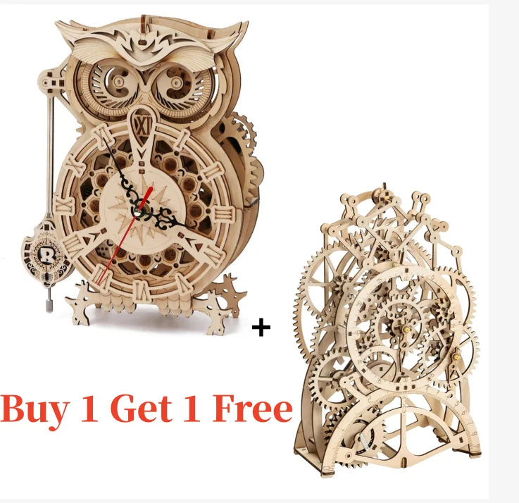 161pcs Creative DIY 3D Owl Clock Wooden Model