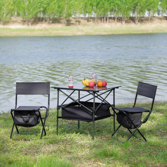 Set of 3 Folding Outdoor Table and Chairs Set Black/Gr