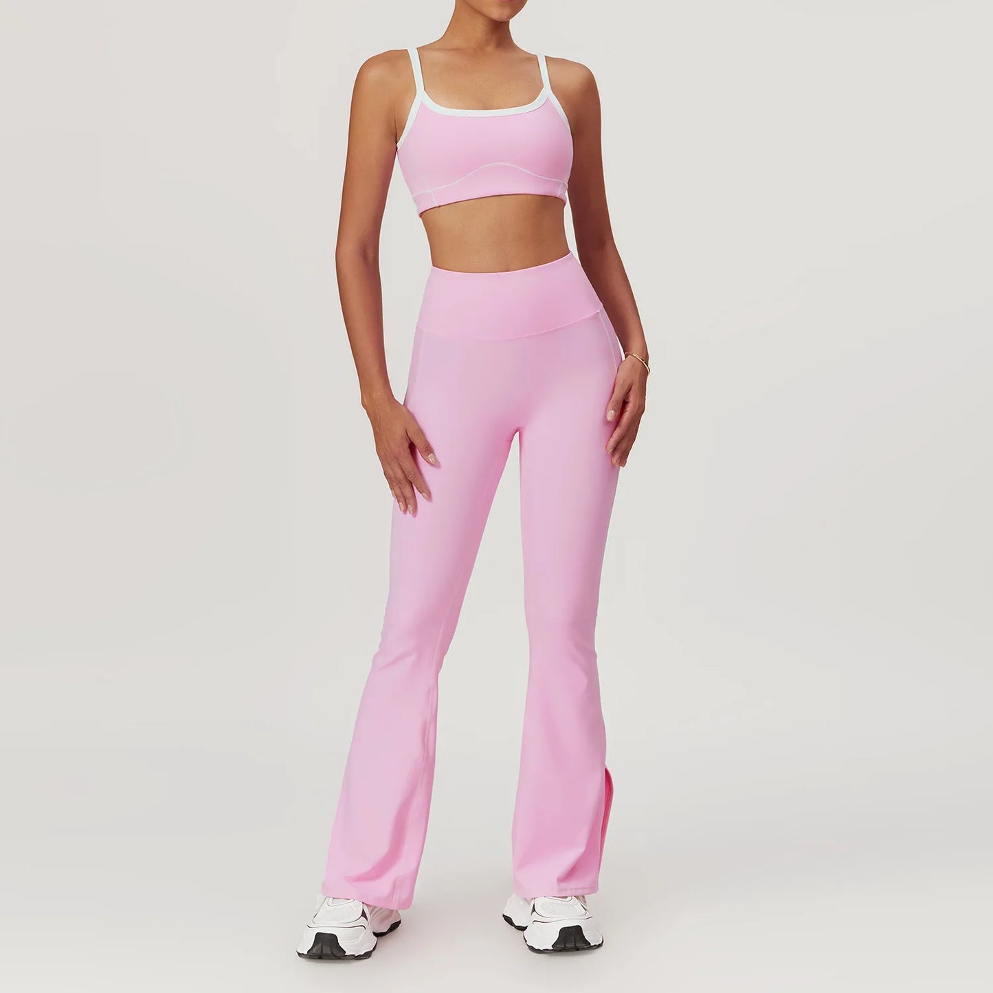 Yoga Set Women Sport Bra Gym Workout Legging High Waist Flare Pant