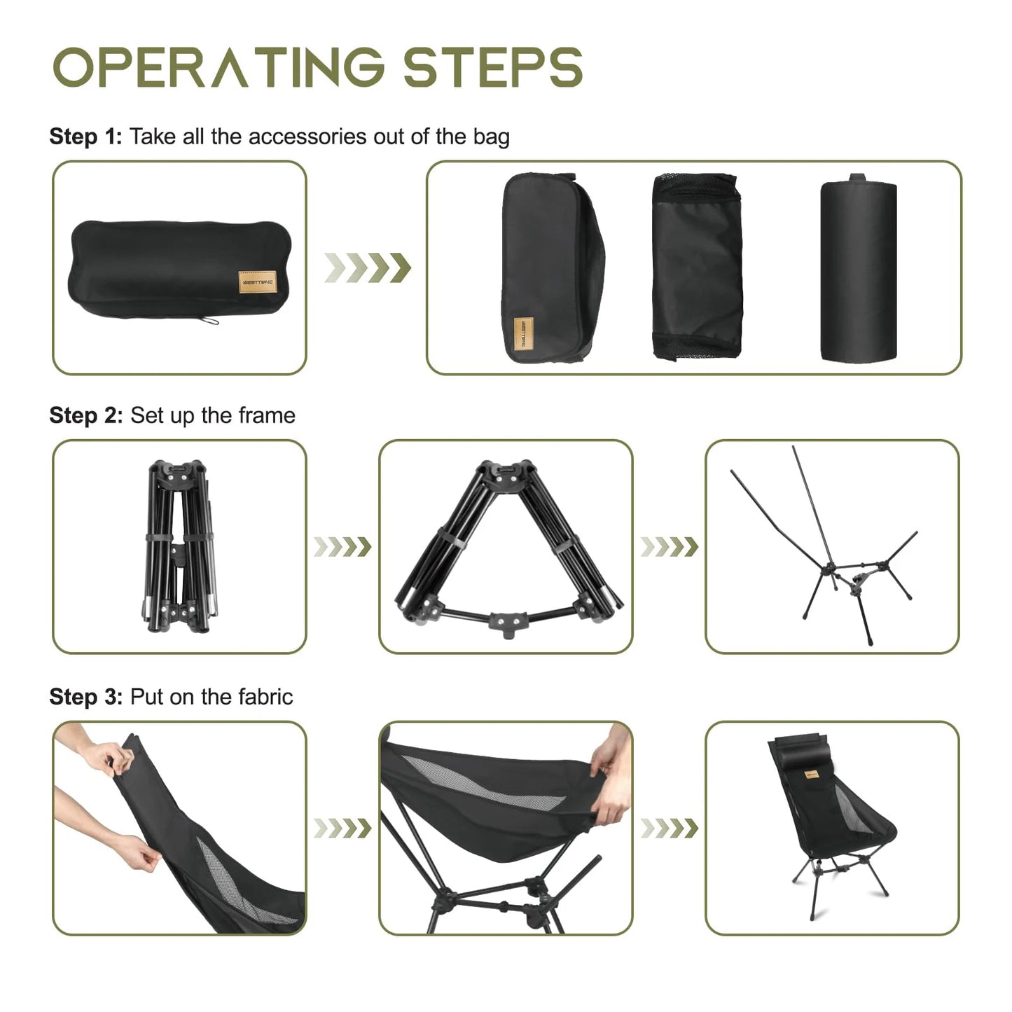 Folding Camping Chair with Headrest and Storage bag