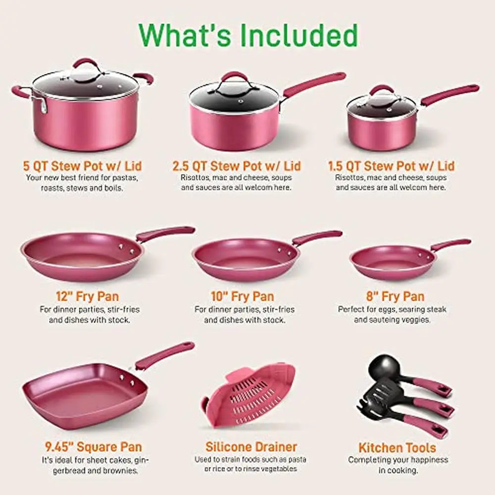 20-Piece Metallic Nonstick Ceramic Cookware Baking Pots and Pans Set with Utensils and Lids Modern Kitchen Design Stew Pot Grill