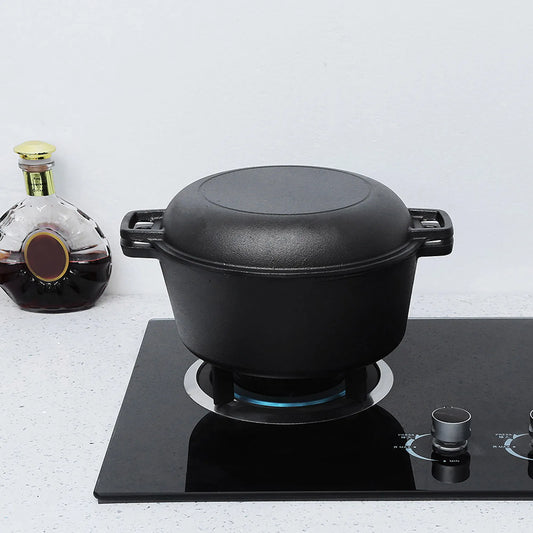 Cast Iron Dutch Oven Pot with Skillet Lid Cooking Pan Set