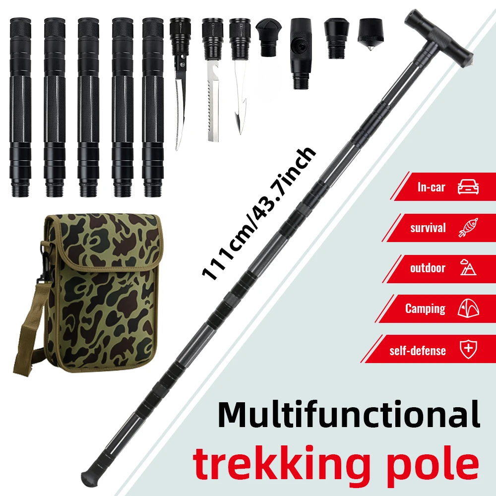Multi Mountaineering Stick with Camouflage Backpack T-shaped Retractable Tool