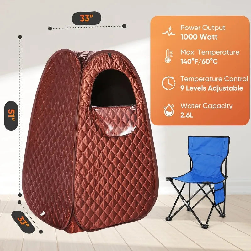 Single Person Sauna,-- Sauna Tent, Steamer 2.6L 1000W Steam Generator, 90 Minute Timer