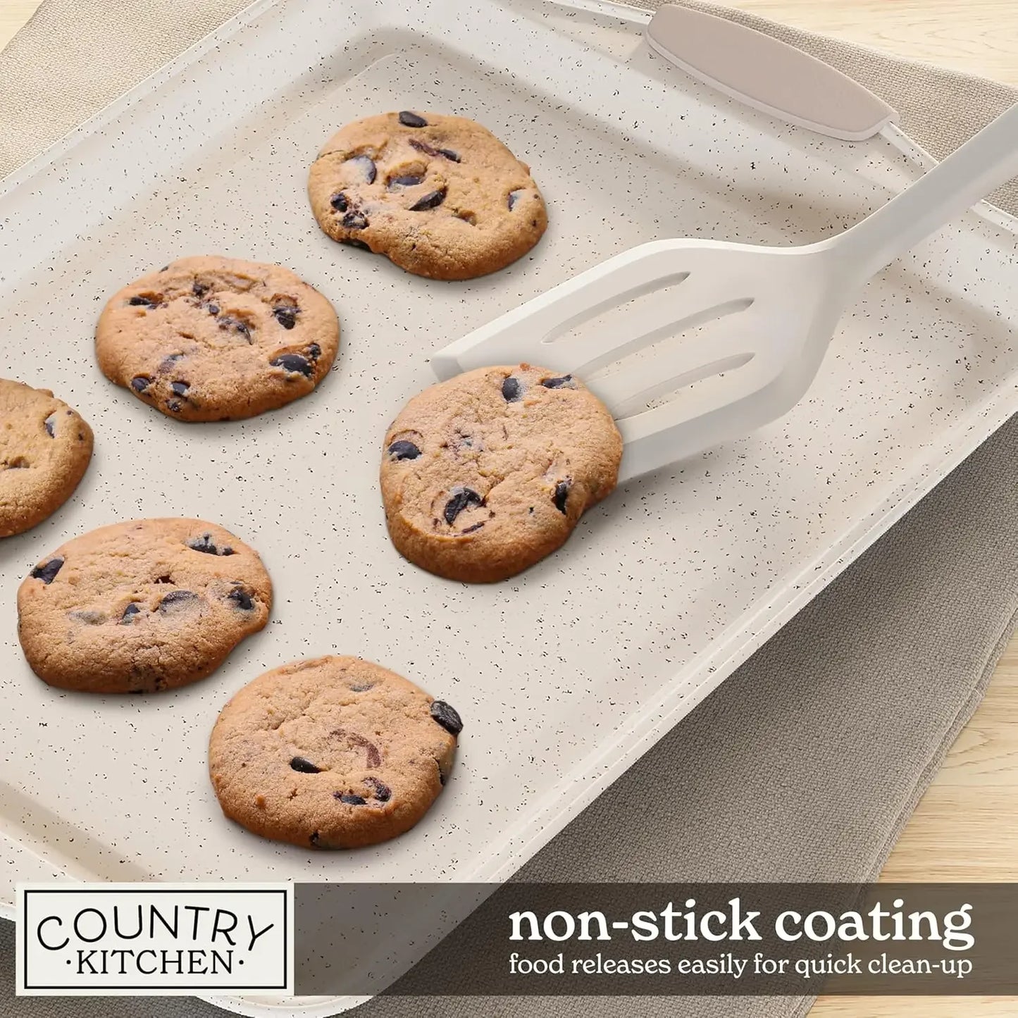 Kitchen Nonstick Stackable Bakeware Set - Durable, Easy Release Baking Set, Cream, 10 Pcs