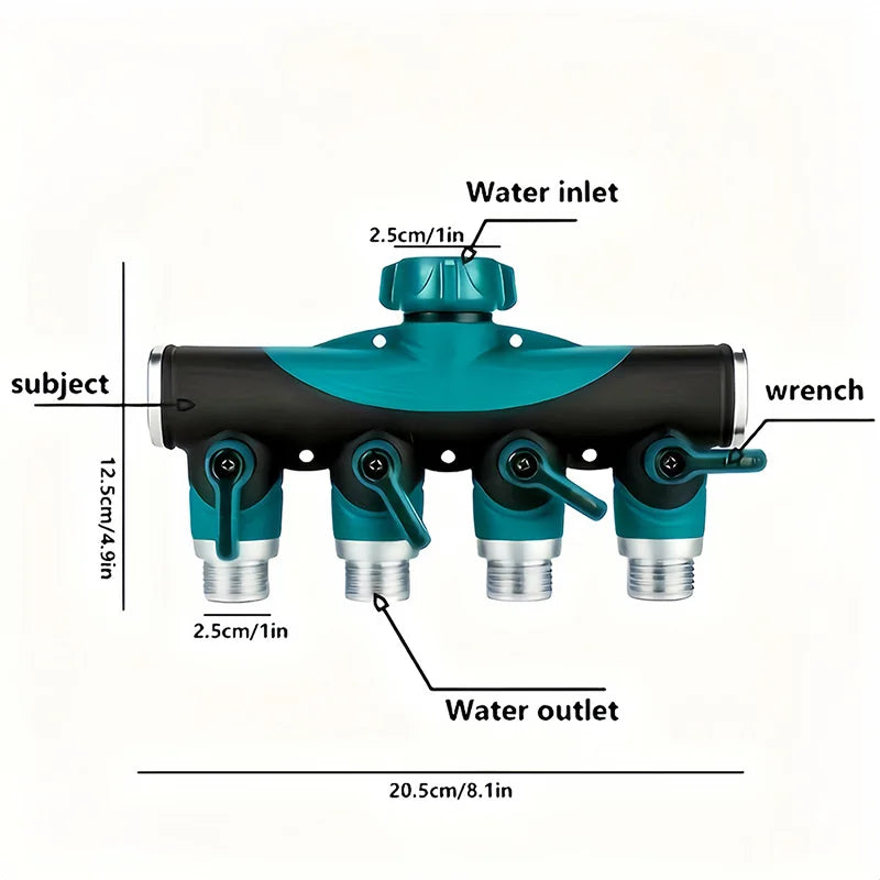 1Pcs Zinc Alloy 4-Way Water Pipe Joint Garden Hose 3/4'' rs