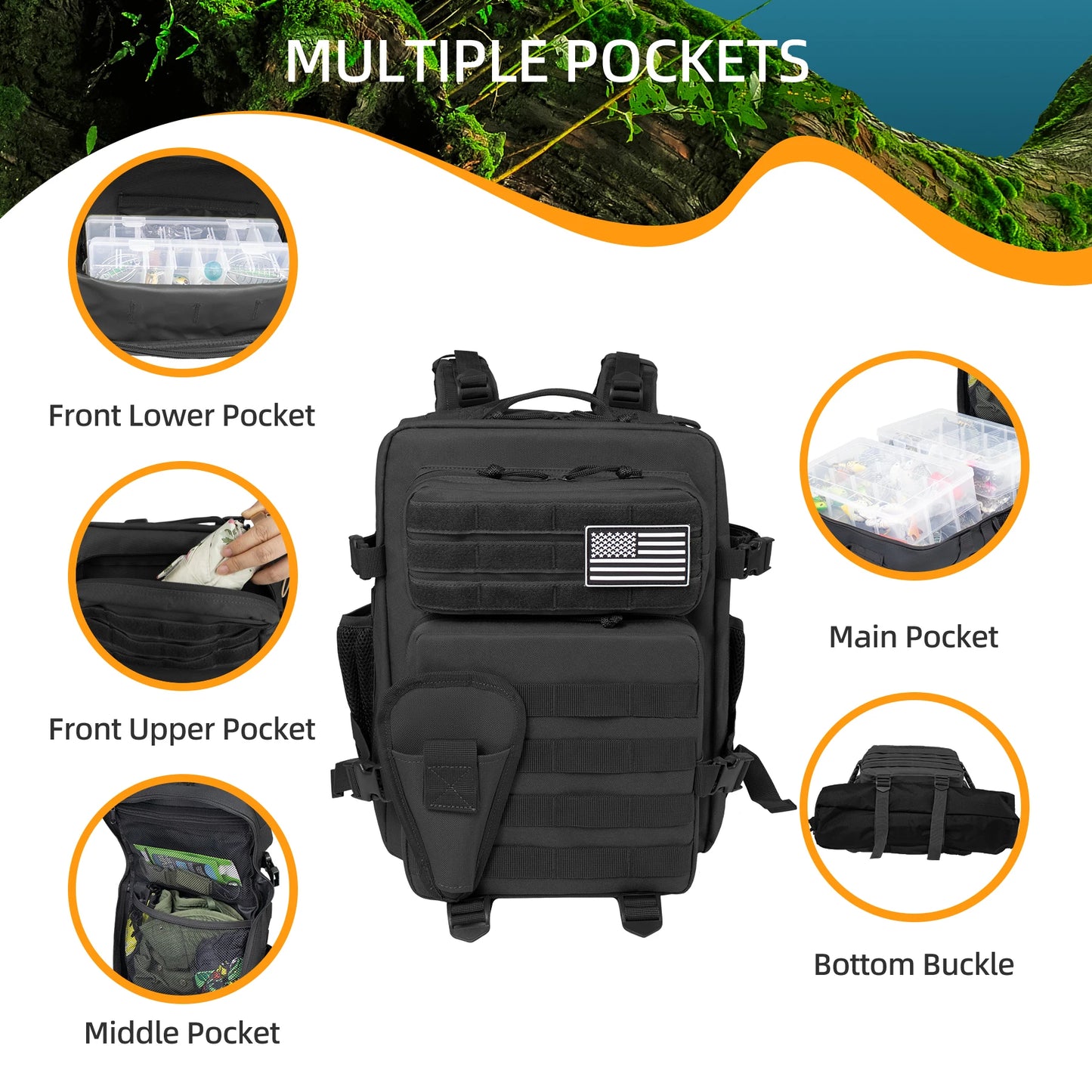 25L Fishing Hunting Bag Tactical Backpack Men's Travel Bag