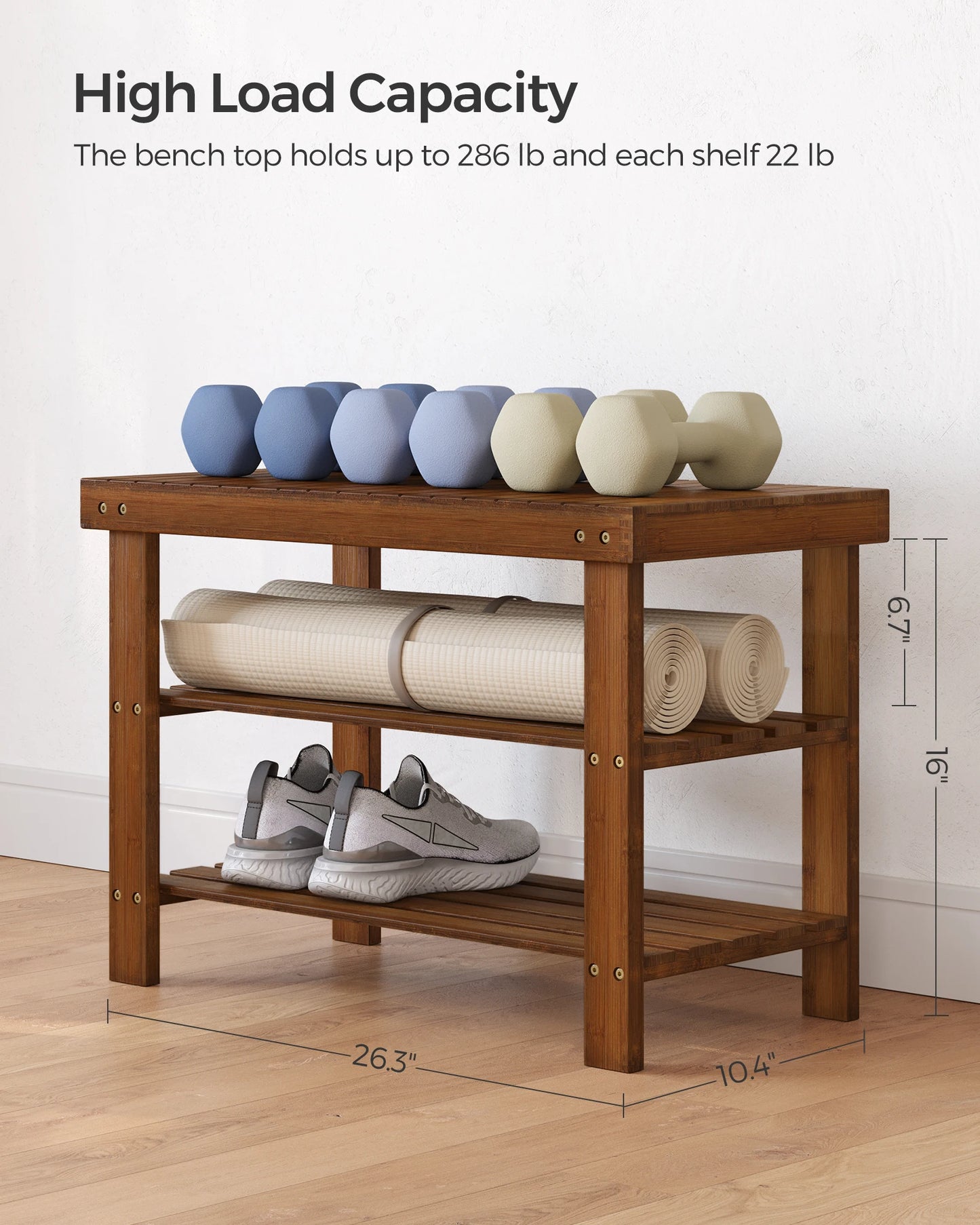 SONGMICS Shoe Rack Bench, 3-Tier Bamboo Storage Organizer