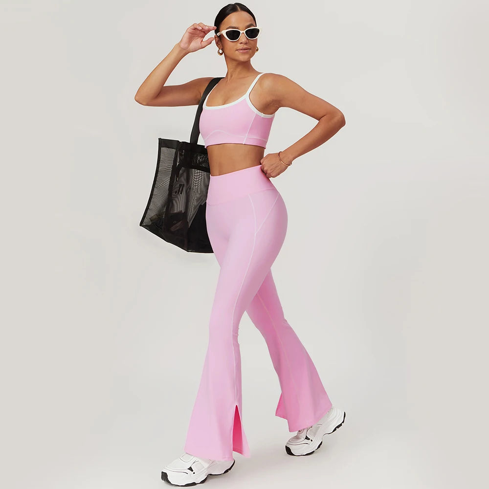 Yoga Set Women Sport Bra Gym Workout Legging High Waist Flare Pant