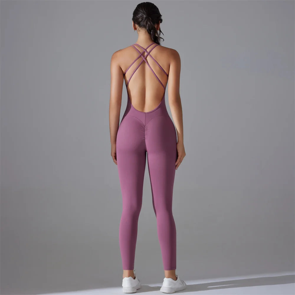 Plus Size S-XL Back V Bodysuits Women Gym Rompers Active Wear