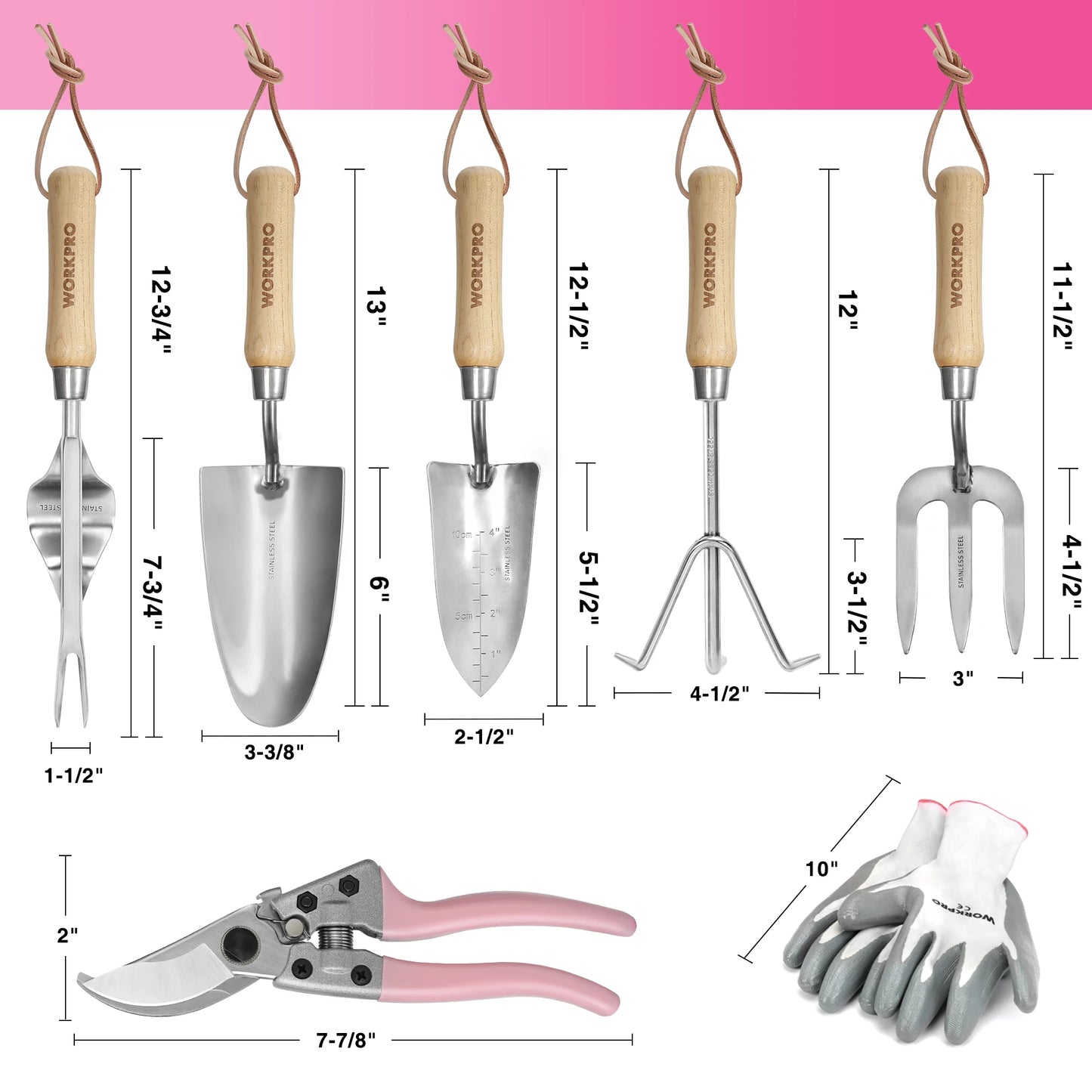 WORKPRO 8-Piece Pink Garden Tool Set with Tote and Gloves