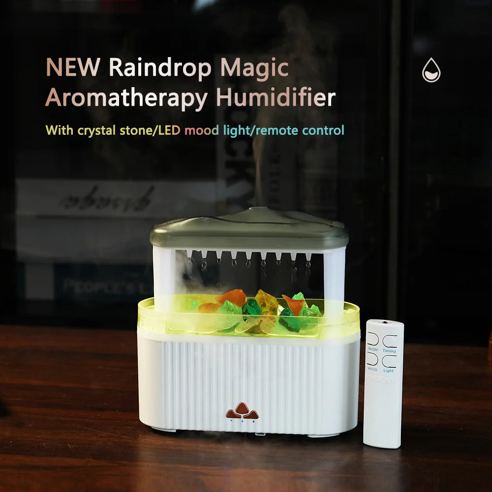 Essential Oil Diffuser Rain Drop Colorful Humidifier with Light and Crystal for Home Office Aromatherapy and Relaxation