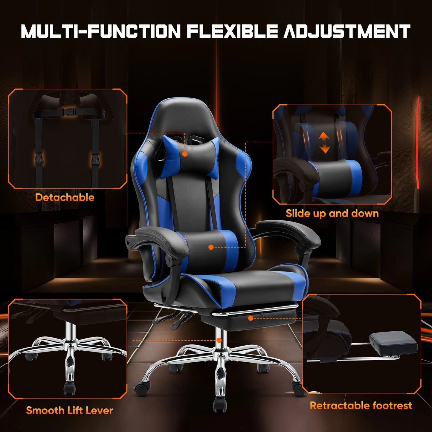 JHK Ergonomic Racing Gaming Chair Adjustable Swivel PU Leather