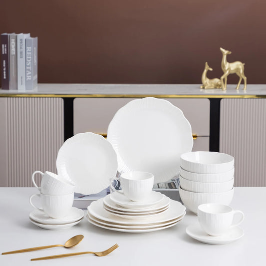 12/20-Piece Porcelain Dinner Set Elegant White Ceramic Bowls and Plates