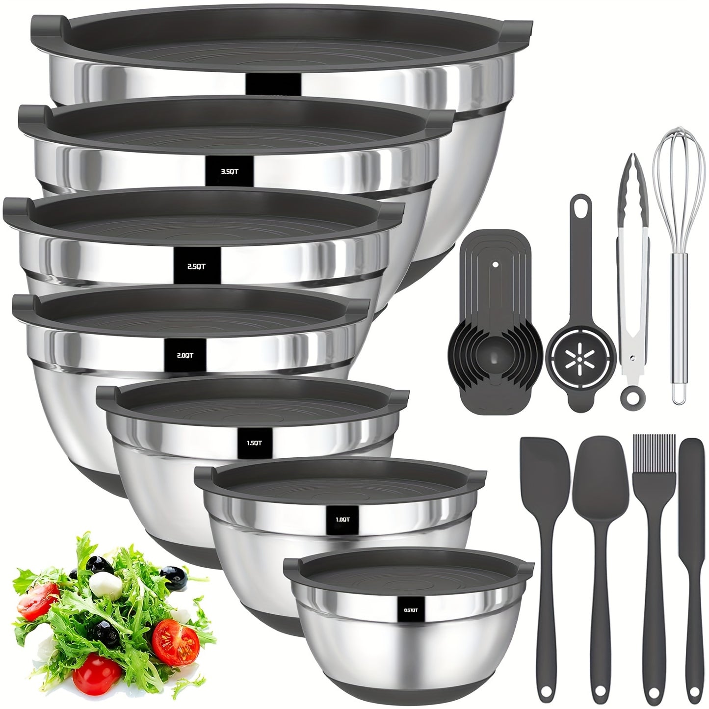 20pcs Mixing Bowls With Airtight Lids, Stainless Steel Metal Nesting Bowls