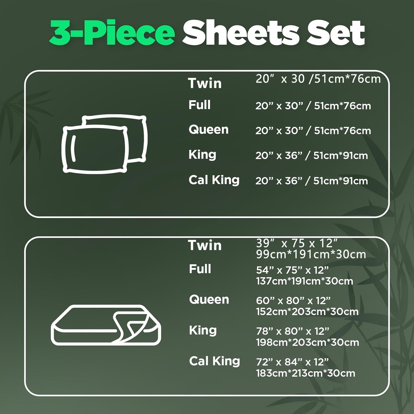 100% Bamboo Fiber Bed 3pcs Set, Comfortable - Hotel Luxury Bed Sheet+Pillowcase