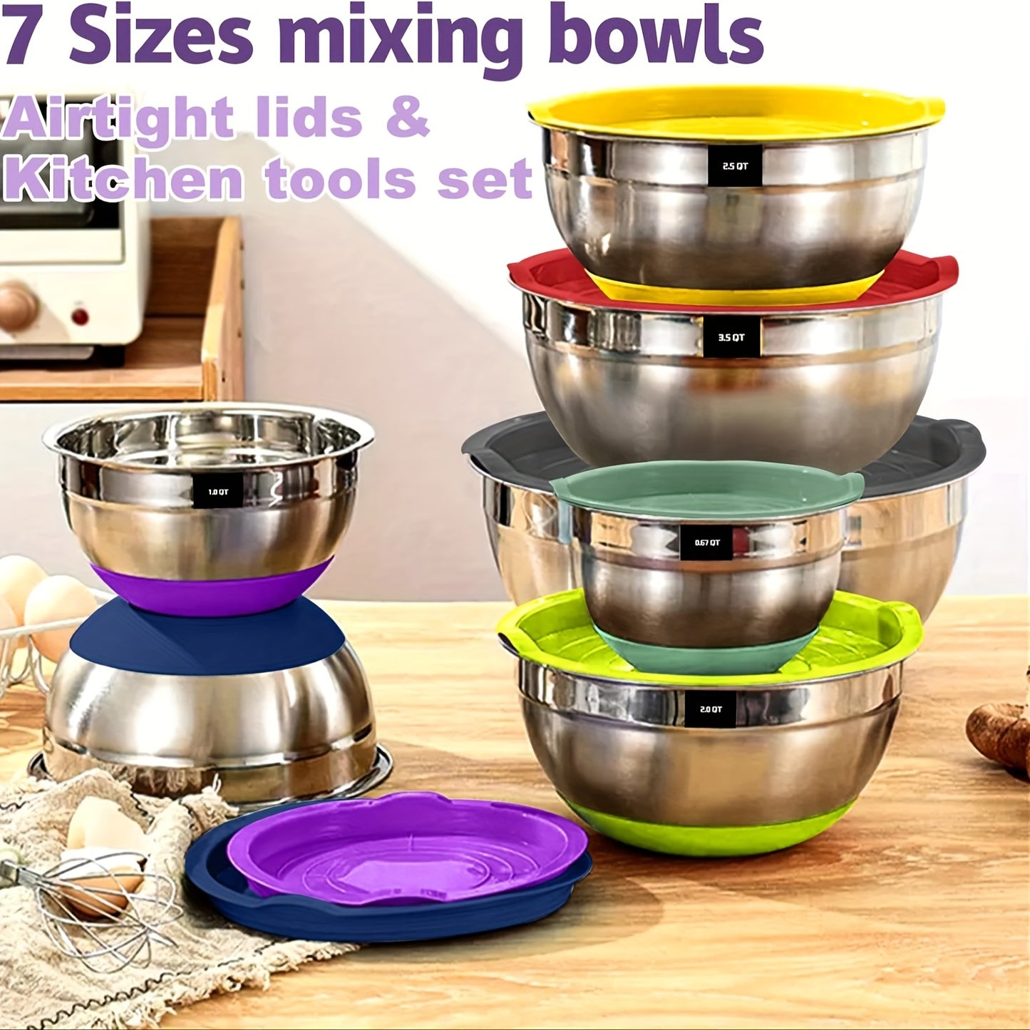 20pcs Mixing Bowls With Airtight Lids, Stainless Steel Metal Nesting Bowls