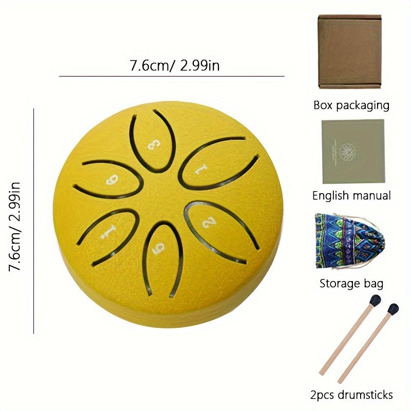 Portable 6-Tone Mini Steel Tongue Drum 3 Inch Handheld Percussion Instrument for Beginners with Mallets Music Book and Easy Guide for Mardi Gras and Wedding Celebrations