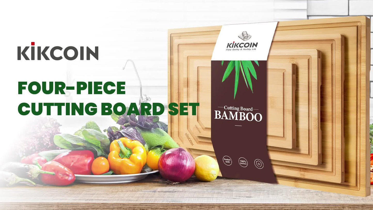 4pcs Extra Large Kitchen Bamboo Cutting Board Set, Heavy Duty Cutting Board with Juice Grooves