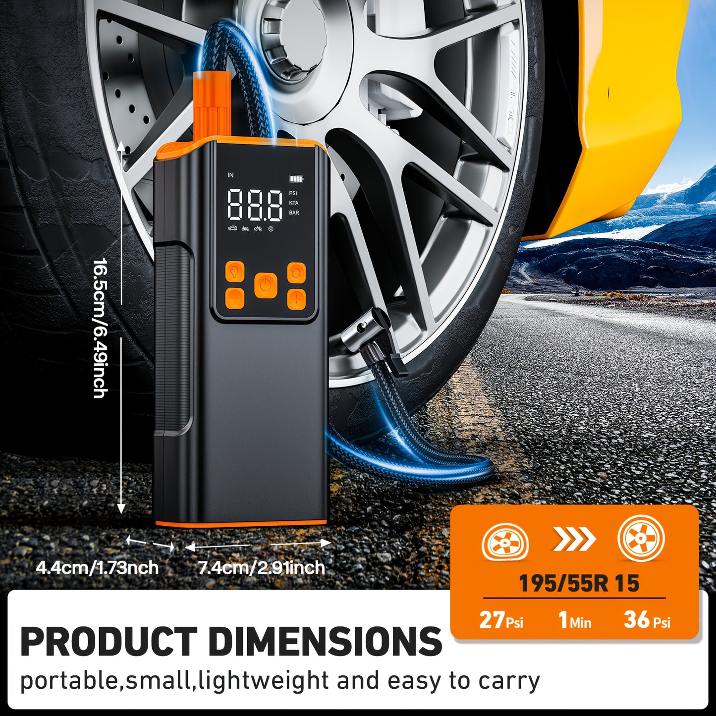 Portable Air Compressor - 150PSI Tire Inflator with Pressure Gauge