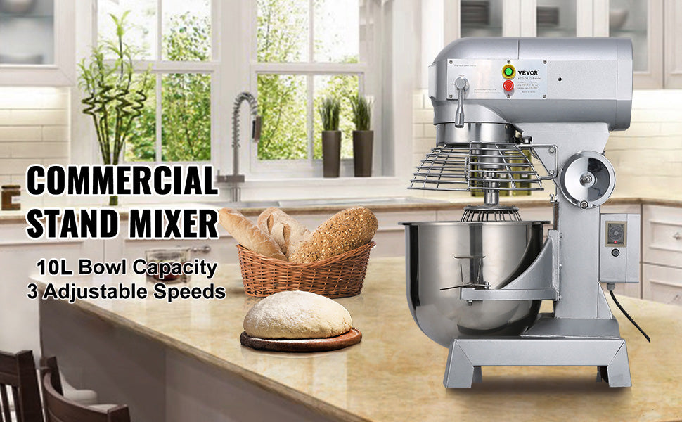 VEVOR Commercial Food Mixer 10Qt 450W Heavy Duty Stainless Steel