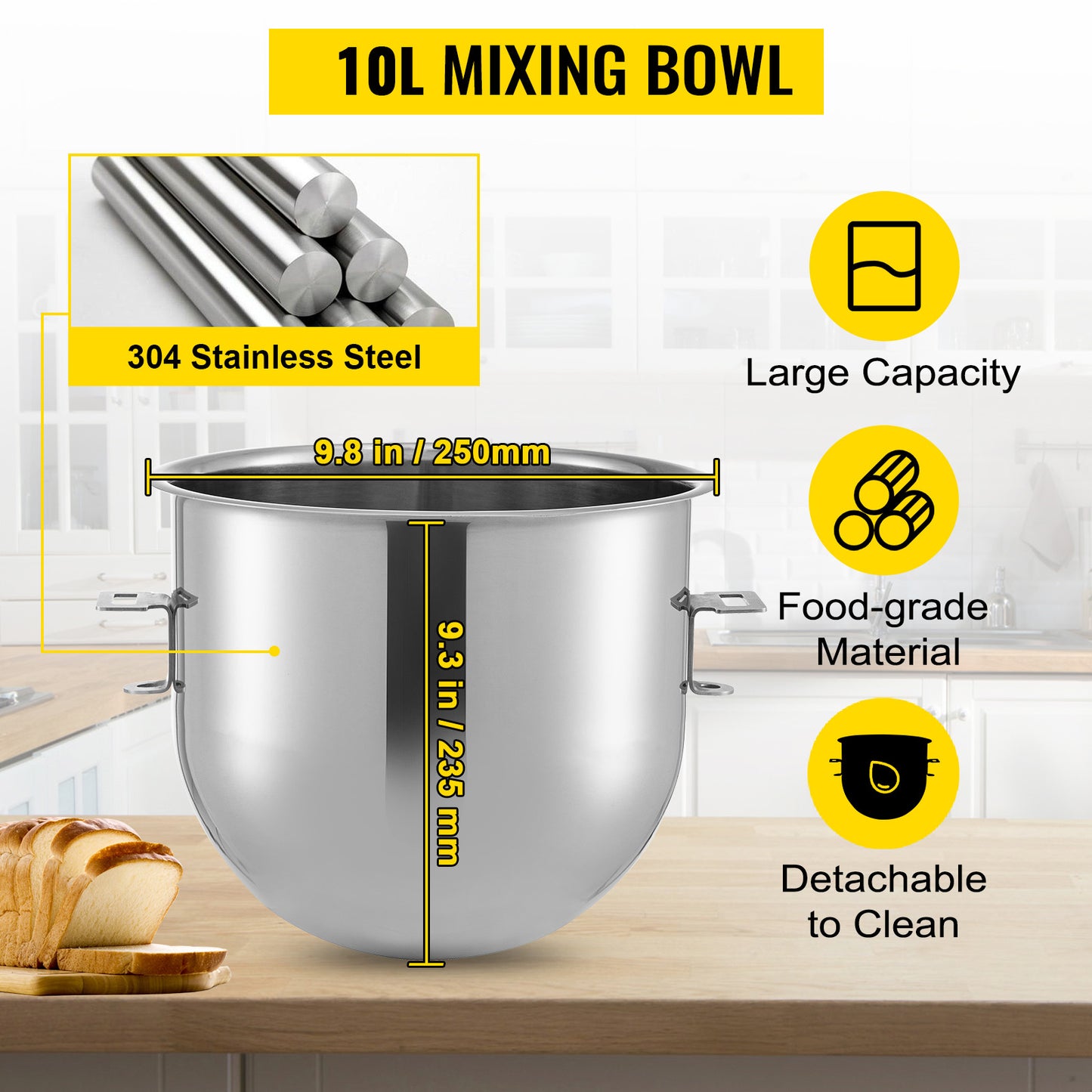 VEVOR Commercial Food Mixer 10Qt 450W Heavy Duty Stainless Steel