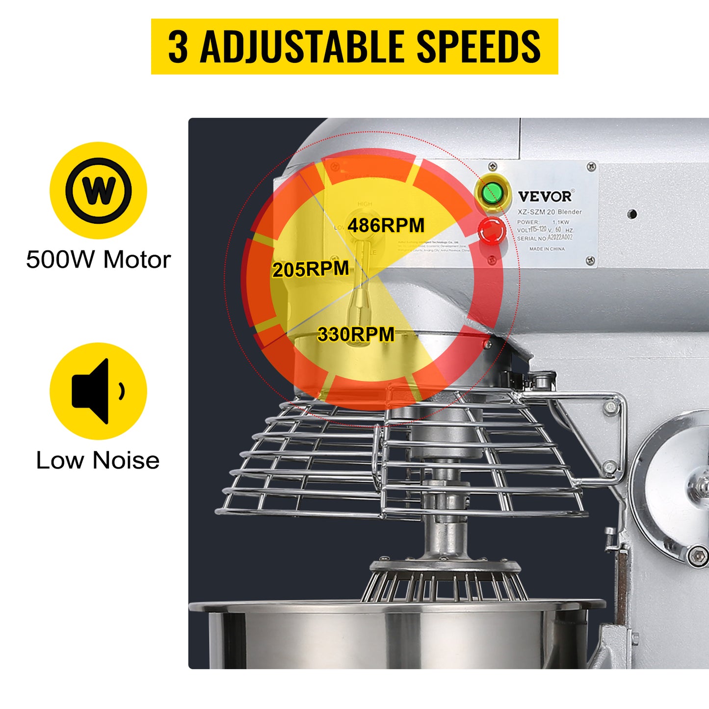 VEVOR Commercial Food Mixer 10Qt 450W Heavy Duty Stainless Steel