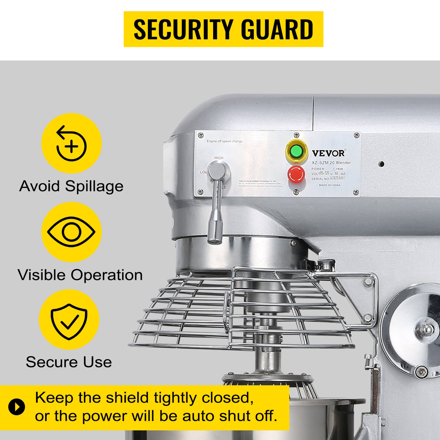 VEVOR Commercial Food Mixer 10Qt 450W Heavy Duty Stainless Steel