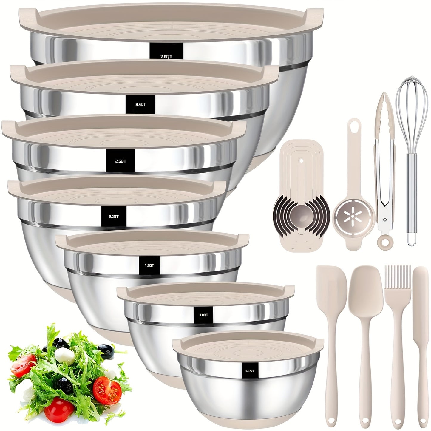 20pcs Mixing Bowls With Airtight Lids, Stainless Steel Metal Nesting Bowls
