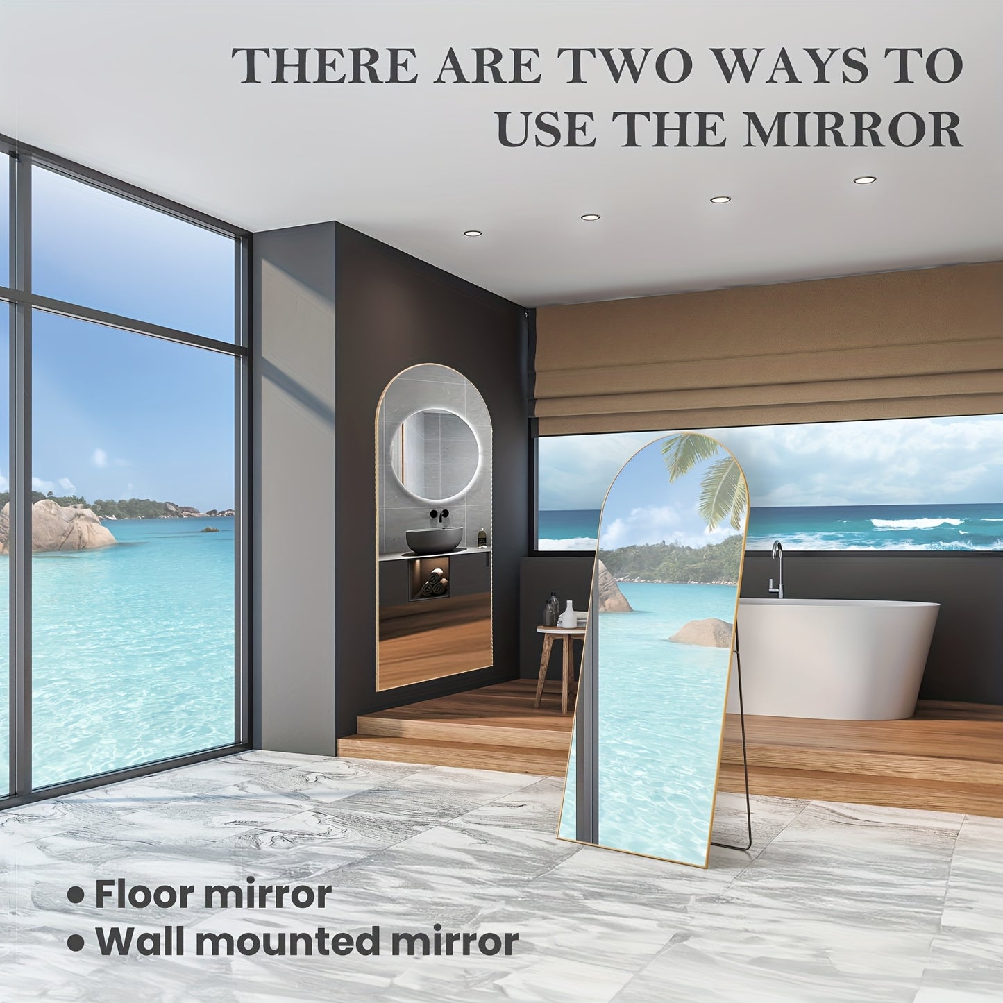 Arched/Rect Full Length Mirror, Full Body Mirror With Stand,