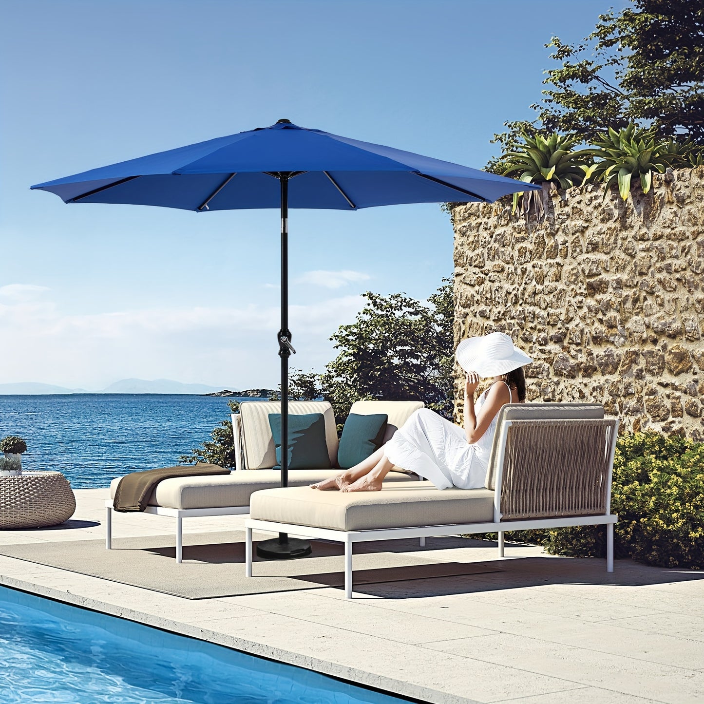 9 FT Patio Table Umbrella With Push Button Tilt And Crank