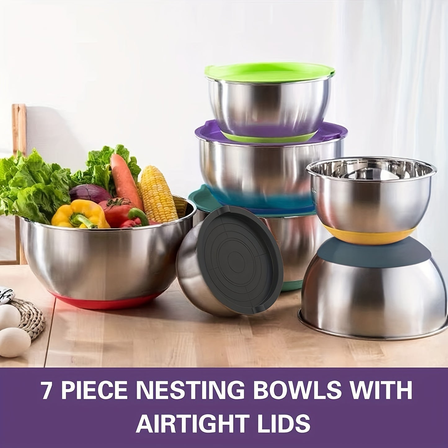 20pcs Mixing Bowls With Airtight Lids, Stainless Steel Metal Nesting Bowls